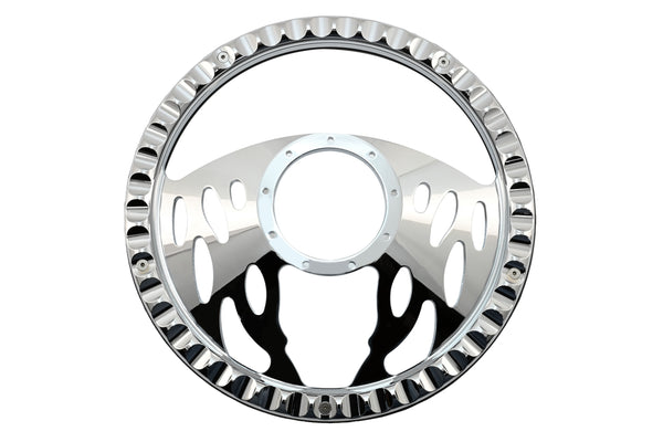 14" CHROME BILLET ALUMINUM STEERING WHEEL W- HALF WRAP - 9 HOLE
