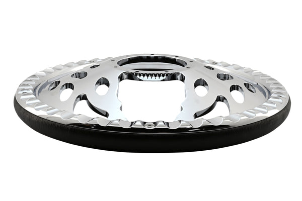 14" CHROME BILLET ALUMINUM STEERING WHEEL W- HALF WRAP - 9 HOLE