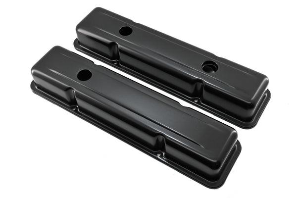 STEEL 1958-86 CHEVY SB 283-400 1 HOLE / 2 HOLE SCREW IN SHORT VALVE COVERS -BAFFLED-BLACK