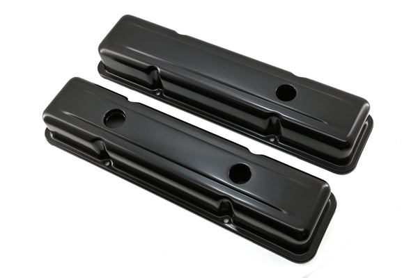 STEEL 1958-86 CHEVY SB 283-400 1 HOLE / 2 HOLE SCREW IN SHORT VALVE COVERS -BAFFLED-BLACK