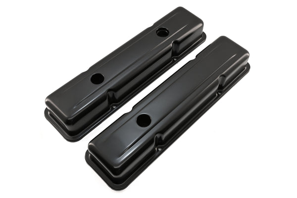 STEEL 1958-86 CHEVY SB 283-400 1 HOLE / 2 HOLE SCREW IN SHORT VALVE COVERS -BAFFLED-BLACK