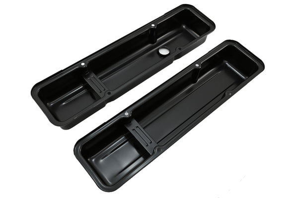 STEEL 1958-86 CHEVY SB 283-400 1 HOLE / 2 HOLE SCREW IN SHORT VALVE COVERS -BAFFLED-BLACK
