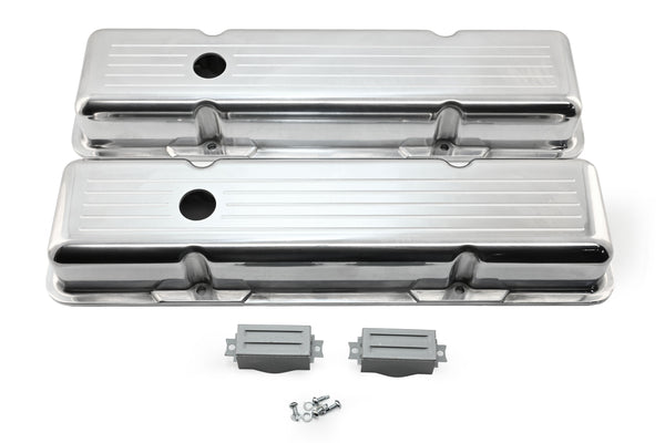 Polished Aluminum Ball Milled Valve Covers – Fits 1958–1986 Chevy Small Block 283 / 305 / 327 / 350 / 400 – Short Style – Baffled