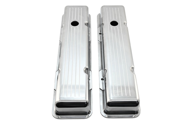 Polished Aluminum Ball Milled Valve Covers – Fits 1958–1986 Chevy Small Block 283 / 305 / 327 / 350 / 400 – Short Style – Baffled