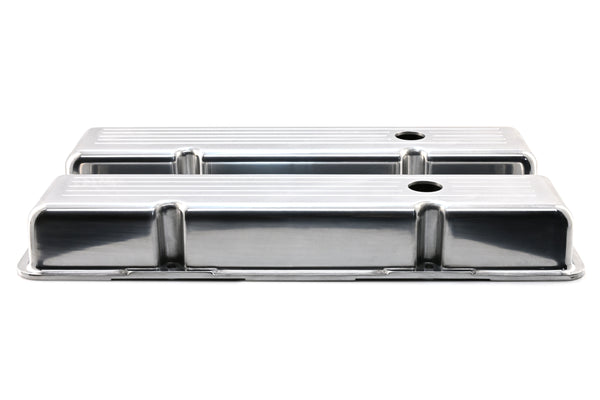 Polished Aluminum Ball Milled Valve Covers – Fits 1958–1986 Chevy Small Block 283 / 305 / 327 / 350 / 400 – Short Style – Baffled