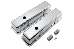 Polished Aluminum Tall Valve Covers – Fits 1958–1986 Chevy Small Block 283 / 305 / 327 / 350 / 400 – Smooth Top – 1.25" Push-In