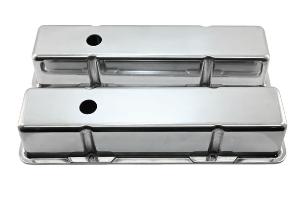 Polished Aluminum Tall Valve Covers – Fits 1958–1986 Chevy Small Block 283 / 305 / 327 / 350 / 400 – Smooth Top – 1.25" Push-In