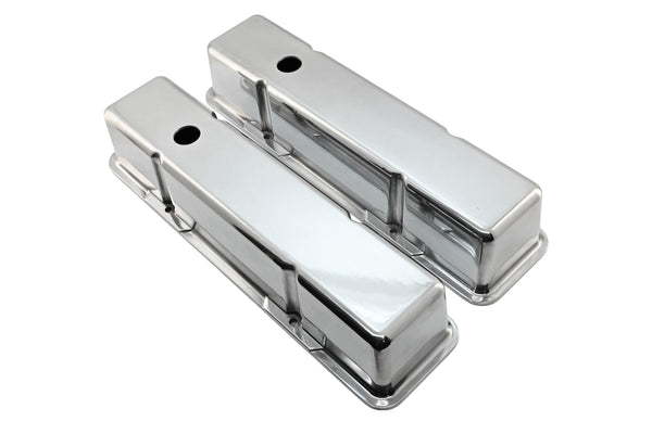 Polished Aluminum Tall Valve Covers – Fits 1958–1986 Chevy Small Block 283 / 305 / 327 / 350 / 400 – Smooth Top – 1.25" Push-In