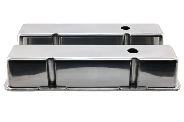 Polished Aluminum Tall Valve Covers – Fits 1958–1986 Chevy Small Block 283 / 305 / 327 / 350 / 400 – Smooth Top – 1.25" Push-In