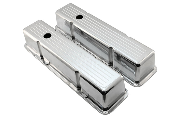 1958-86 CHEVY SMALL BLOCK 283-305-327-350-400 TALL POLISHED ALUMINUM VALVE COVERS - BALL MILLED