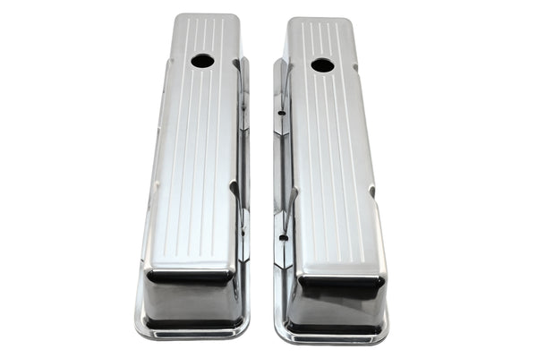 1958-86 CHEVY SMALL BLOCK 283-305-327-350-400 TALL POLISHED ALUMINUM VALVE COVERS - BALL MILLED