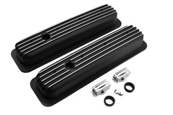 Aluminum 1987–97 Chevy Short Valve Covers Center Bolt – Full Finned – Black