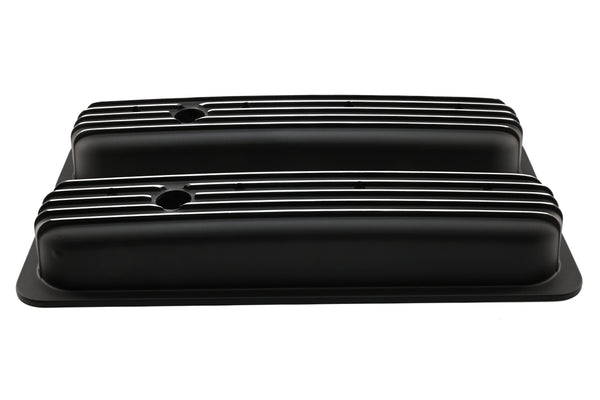 Aluminum 1987–97 Chevy Short Valve Covers Center Bolt – Full Finned – Black