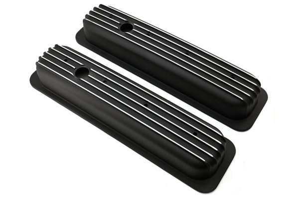 Aluminum 1987–97 Chevy Short Valve Covers Center Bolt – Full Finned – Black