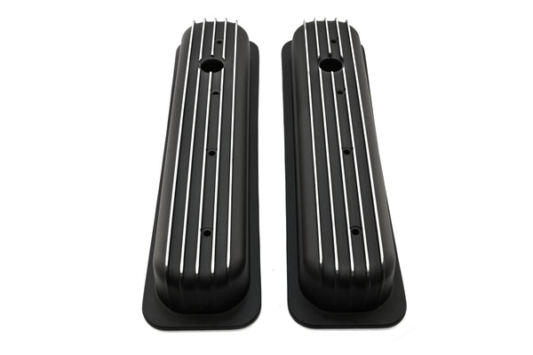 Aluminum 1987–97 Chevy Short Valve Covers Center Bolt – Full Finned – Black