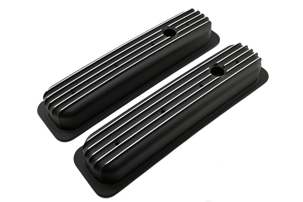 Aluminum 1987–97 Chevy Short Valve Covers Center Bolt – Full Finned – Black