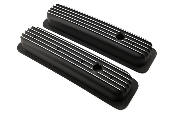 Aluminum 1987–97 Chevy Short Valve Covers Center Bolt – Full Finned – Black