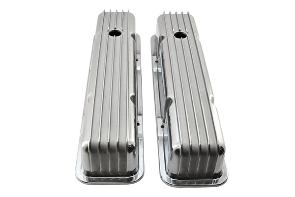 Aluminum Tall Valve Covers Fits 1958–86 Chevy Small Block 283/305 / 327/350 / 383/400 – Full Finned – Polished Finish