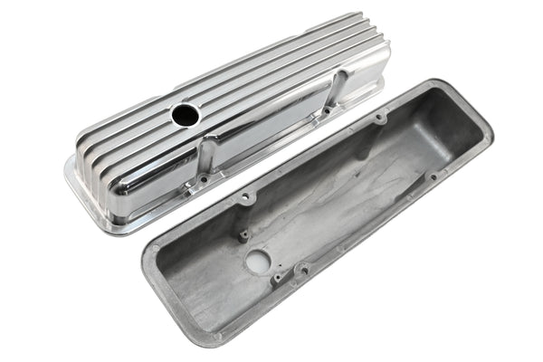 Aluminum Tall Valve Covers Fits 1958–86 Chevy Small Block 283/305 / 327/350 / 383/400 – Full Finned – Polished Finish