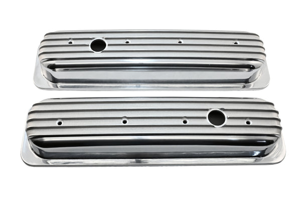 Aluminum 1987–97 Chevy Short Valve Covers Center Bolt – Full Finned – Polished