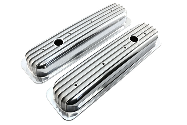 Aluminum 1987–97 Chevy Short Valve Covers Center Bolt – Full Finned – Polished