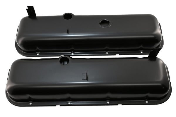 1965-72 CHEVY BIG BLOCK 396-427-454 SHORT OEM STYLE STEEL VALVE COVERS W- DRIPPER RAILS - BLACK