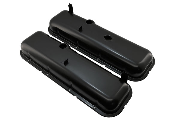 1965-72 CHEVY BIG BLOCK 396-427-454 SHORT OEM STYLE STEEL VALVE COVERS W- DRIPPER RAILS - BLACK