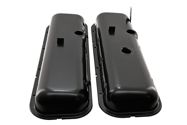 1965-72 CHEVY BIG BLOCK 396-427-454 SHORT OEM STYLE STEEL VALVE COVERS W- DRIPPER RAILS - BLACK