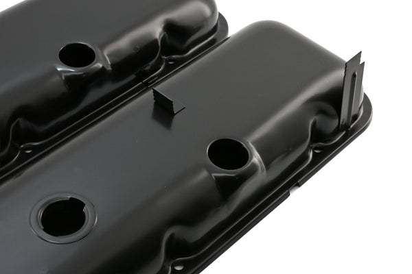 1965-72 CHEVY BIG BLOCK 396-427-454 SHORT OEM STYLE STEEL VALVE COVERS W- DRIPPER RAILS - BLACK
