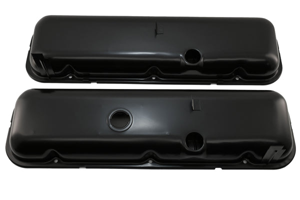 1965-72 CHEVY BIG BLOCK 396-427-454 SHORT OEM STYLE STEEL VALVE COVERS W- DRIPPER RAILS - BLACK