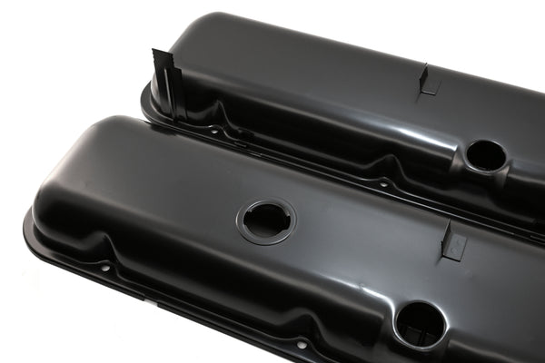 1965-72 CHEVY BIG BLOCK 396-427-454 SHORT OEM STYLE STEEL VALVE COVERS W- DRIPPER RAILS - BLACK