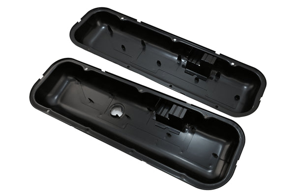 1965-72 CHEVY BIG BLOCK 396-427-454 SHORT OEM STYLE STEEL VALVE COVERS W- DRIPPER RAILS - BLACK