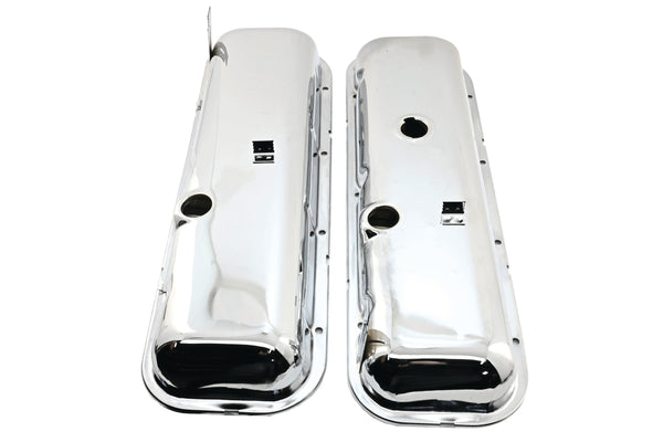 1965-72 CHEVY BIG BLOCK 396-427-454 SHORT OEM STYLE STEEL VALVE COVERS W- DRIPPER RAILS - CHROME