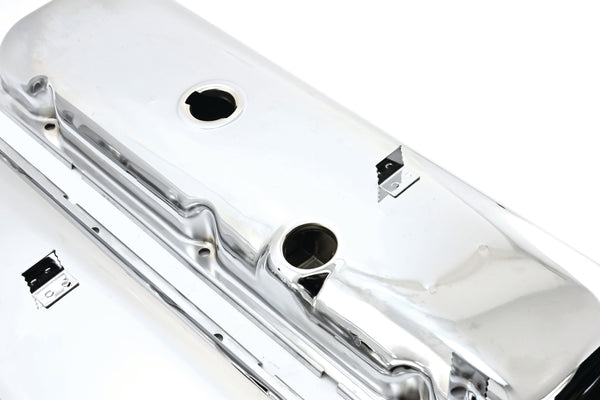 1965-72 CHEVY BIG BLOCK 396-427-454 SHORT OEM STYLE STEEL VALVE COVERS W- DRIPPER RAILS - CHROME