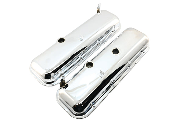 1965-72 CHEVY BIG BLOCK 396-427-454 SHORT OEM STYLE STEEL VALVE COVERS W- DRIPPER RAILS - CHROME