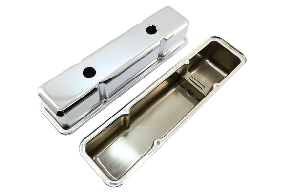 1958-86 STEEL CHEVY SMALL BLOCK 283-305-327-350-400 TALL SMOOTH VALVE COVERS - CHROME