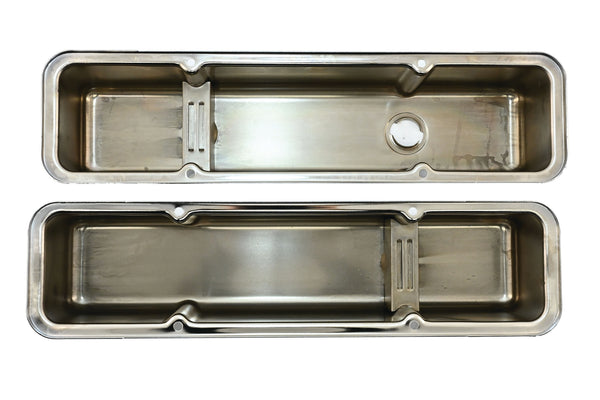 1958-86 STEEL CHEVY SMALL BLOCK 283-305-327-350-400 TALL SMOOTH VALVE COVERS - CHROME