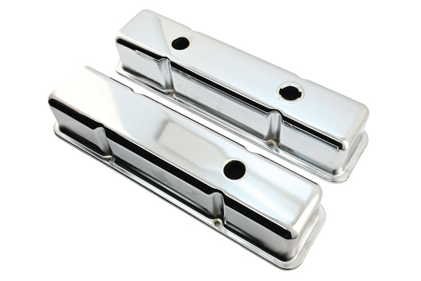 1958-86 STEEL CHEVY SMALL BLOCK 283-305-327-350-400 TALL SMOOTH VALVE COVERS - CHROME