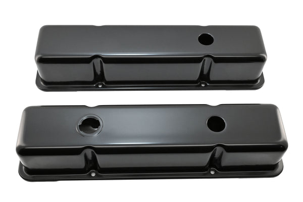 1958-86 STEEL CHEVY SMALL BLOCK 283-305-327-350-400 TALL SMOOTH VALVE COVERS - BLACK