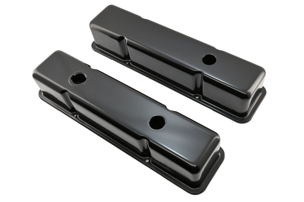 1958-86 STEEL CHEVY SMALL BLOCK 283-305-327-350-400 TALL SMOOTH VALVE COVERS - BLACK