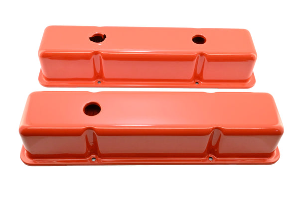 1958-86 STEEL CHEVY SMALL BLOCK 283-305-327-350-400 TALL SMOOTH VALVE COVERS - ORANGE