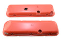 Steel OEM‑Style Short Valve Covers Fits 1965–1972 Big Block Chevy BBC 396‑427‑454 – Recessed Corner – 1–2 Holes – Orange (With Dripper Rails)
