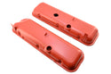 Steel OEM‑Style Short Valve Covers Fits 1965–1972 Big Block Chevy BBC 396‑427‑454 – Recessed Corner – 1–2 Holes – Orange (With Dripper Rails)