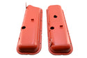 1965-72 CHEVY BIG BLOCK 396-427-454 SHORT OEM STYLE STEEL VALVE COVERS W- DRIPPER RAILS - ORANGE
