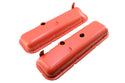 1965-72 CHEVY BIG BLOCK 396-427-454 SHORT OEM STYLE STEEL VALVE COVERS W- DRIPPER RAILS - ORANGE