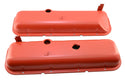1965-72 CHEVY BIG BLOCK 396-427-454 SHORT OEM STYLE STEEL VALVE COVERS W- DRIPPER RAILS - ORANGE