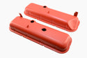 Steel OEM‑Style Short Valve Covers Fits 1965–1972 Big Block Chevy BBC 396‑427‑454 – Recessed Corner – 1–2 Holes – Orange (With Dripper Rails)