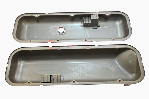 Steel OEM‑Style Short Valve Covers Fits 1965–1972 Big Block Chevy BBC 396‑427‑454 – Recessed Corner – 1–2 Holes – Orange (With Dripper Rails)