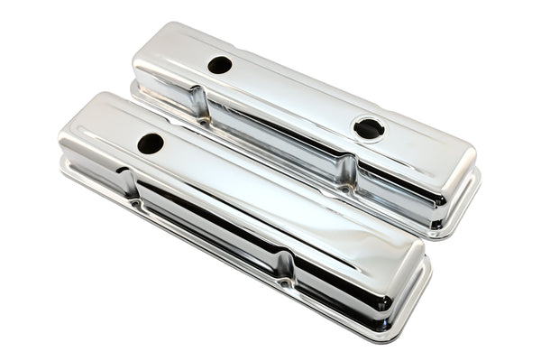 1958-86 CHEVY SMALL BLOCK 283-305-327-350-400 OEM STYLE SHORT VALVE COVERS - CHROME
