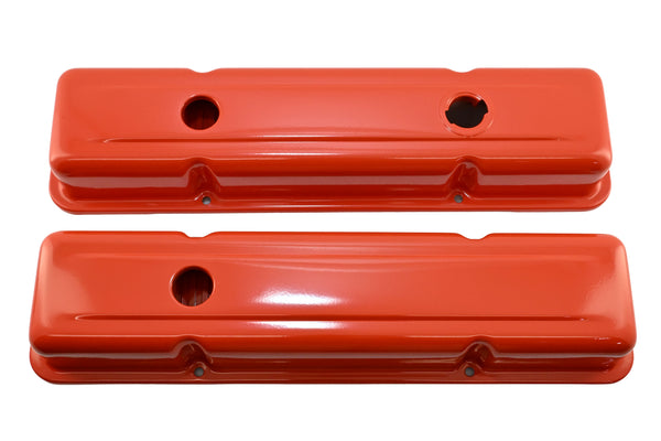 1958-86 CHEVY SMALL BLOCK 283-305-327-350-400 OEM STYLE SHORT VALVE COVERS - ORANGE